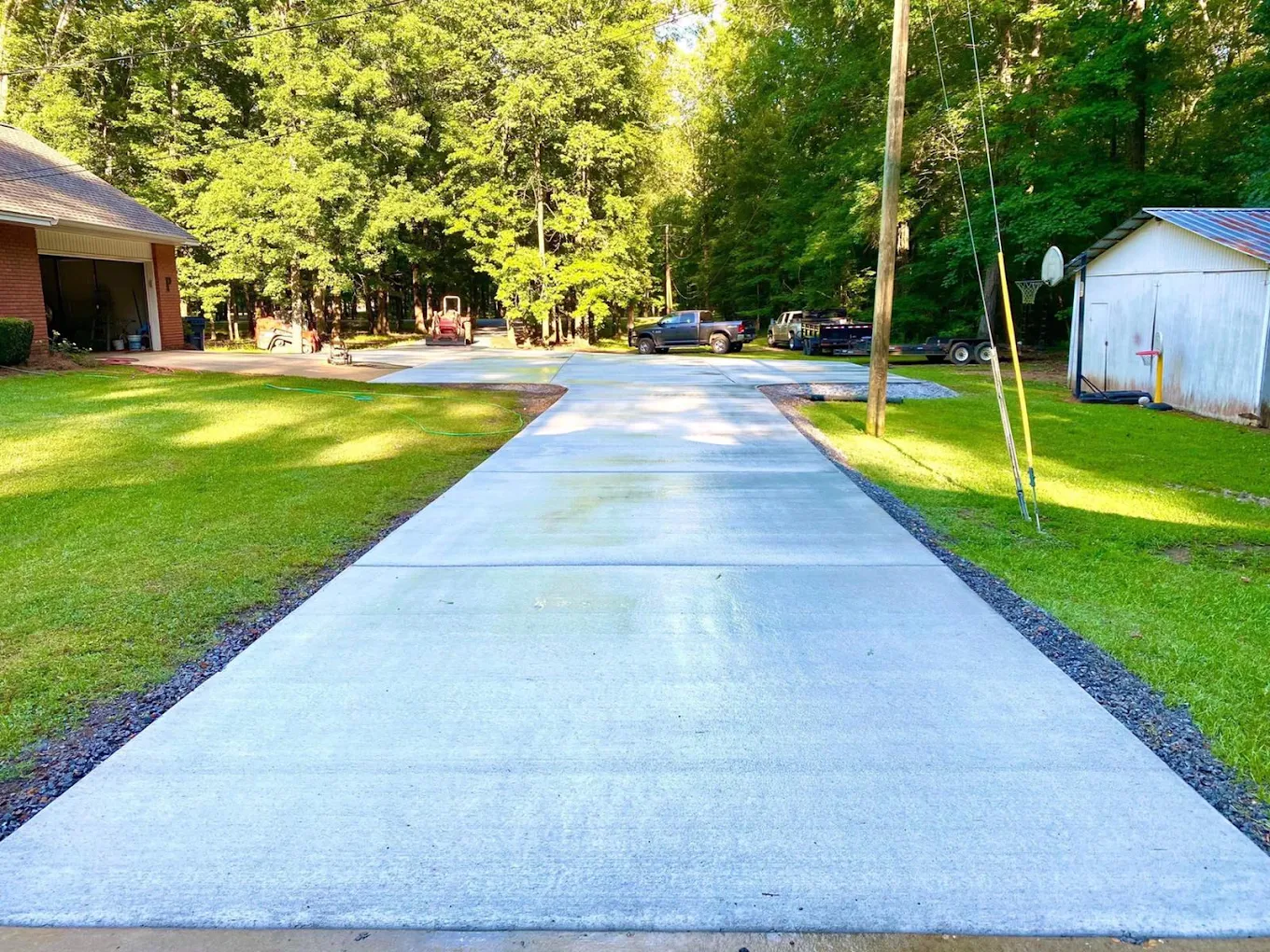 Freshly poured and finished concrete driveway